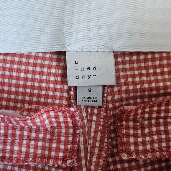 A New Day Coral White Gingham Slim Ankle‎ Pants 8 Officewear - Picture 5 of 10